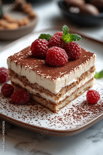 Piece of tiramisu dessert