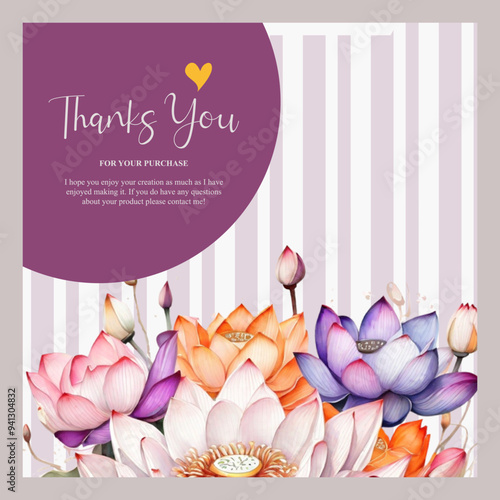 beautiful card template for thank you with floral ornament