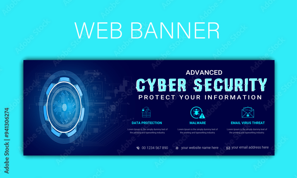 Naklejka premium cyber security web slider design template,web banner