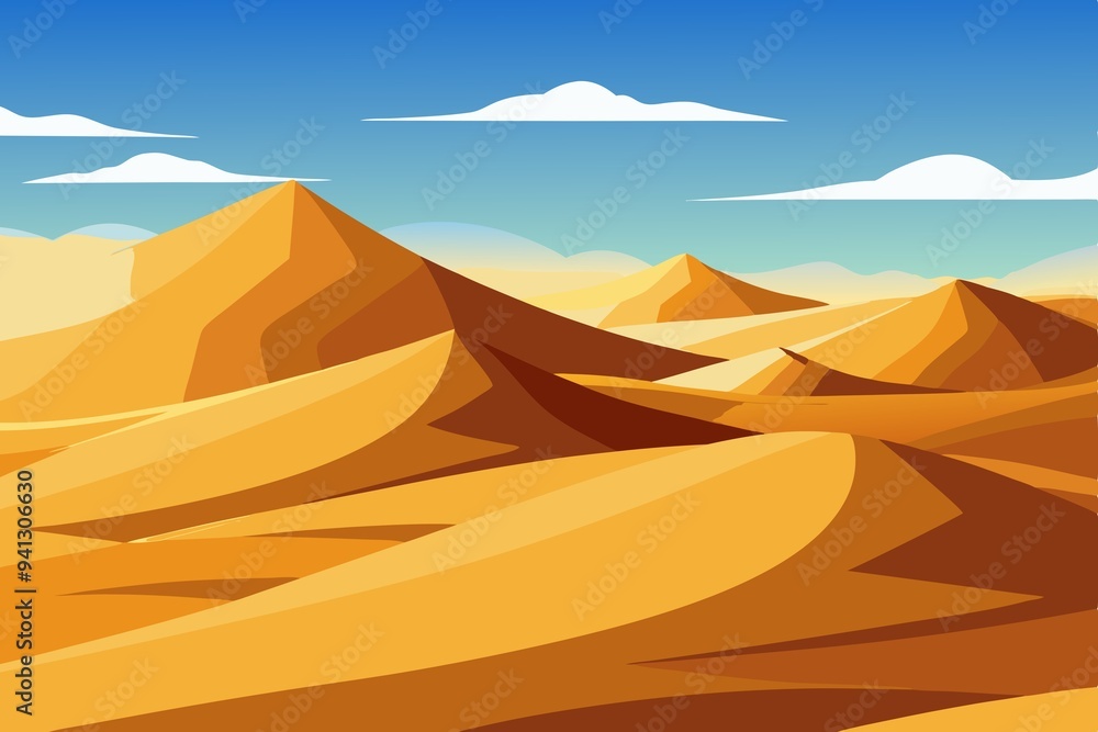 illustration of landscape sand dunes in an endless desert area