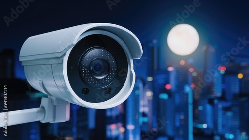 3D rendering of a security camera providing nighttime surveillance