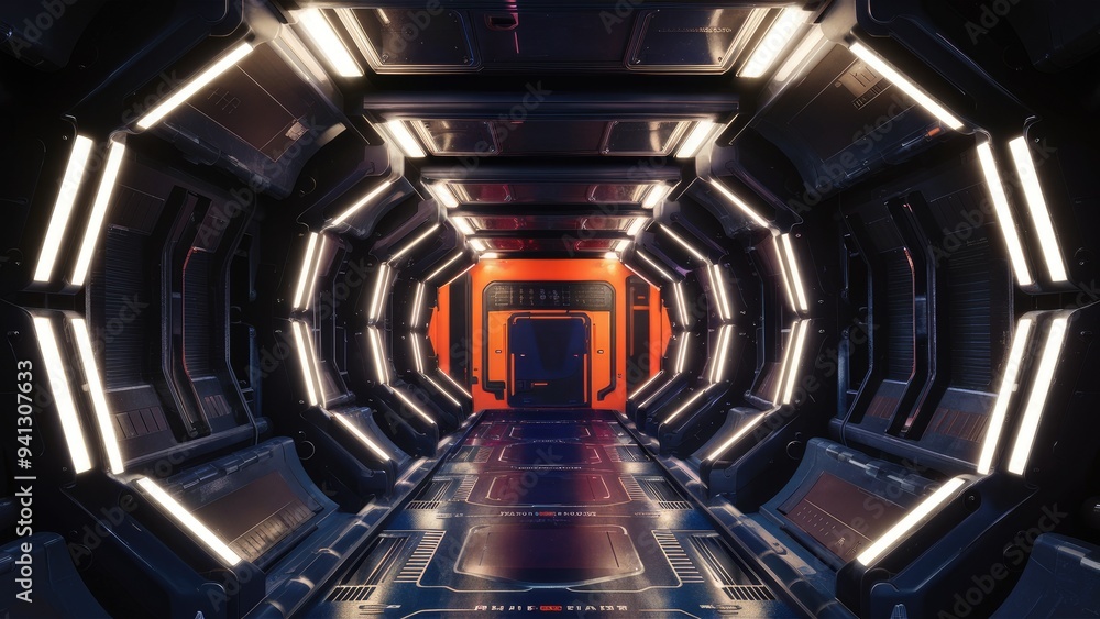 3D visualization of a futuristic spacecraft corridor