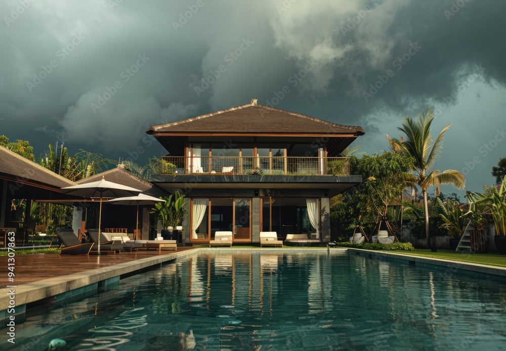 Modern Villa with Pool and Stormy Sky Modern Villa with Pool and Stormy Sky