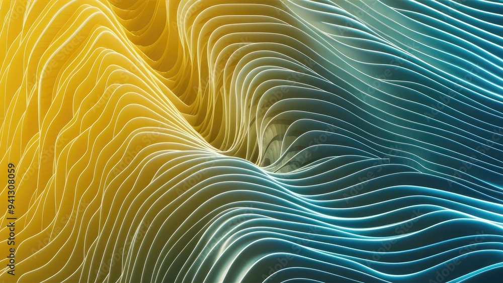 Abstract 3D Illustration of Wavy Patterns for Modern Desktop Wallpaper, Featuring Yellow and Blue Tones, Technology-Inspired Background Abstract 3D Illustration of Wavy Patterns for Modern Desktop Wallpaper, Featuring Yellow and Blue Tones, Technology-Inspired Background