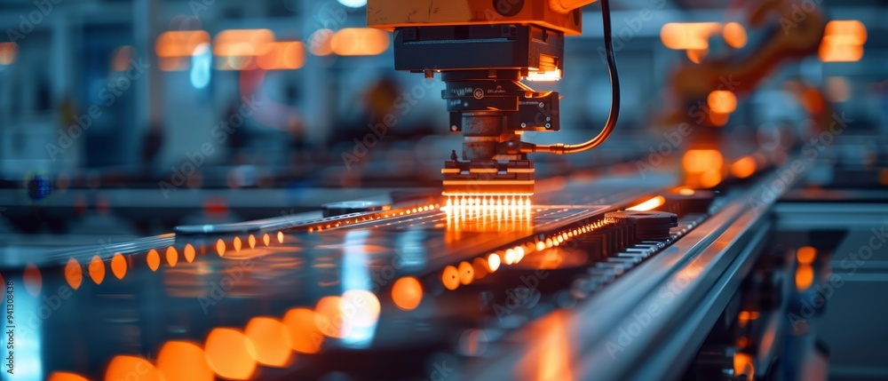 Engineer developing a photovoltaic solar panel with modern machine