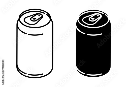 Linear icon, Isometric  aluminum can with soft drinks. Storing cocktails and soda in jar. Simple black and white vector isolated on white background