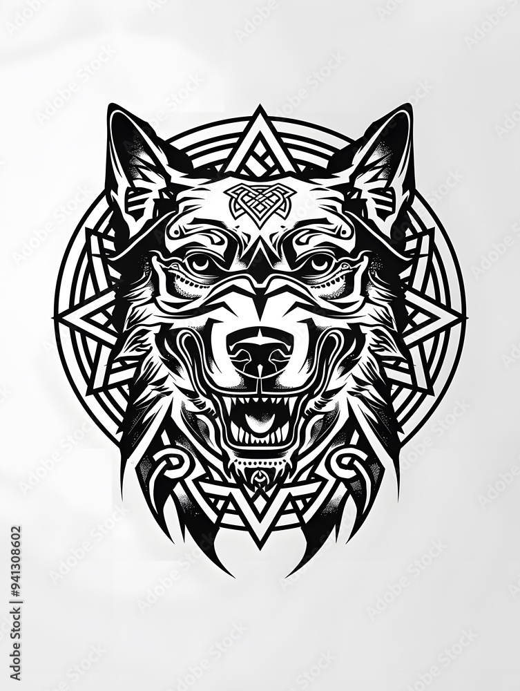 Fototapeta premium Cerberus head very simple traditional tattoo flash styles illustration