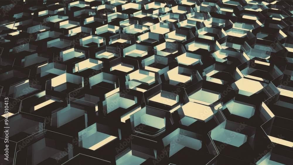 Fototapeta premium Abstract Honeycomb Pattern with Wavy Rhombuses. Modern Hexagonal Design for Templates, Reports, and Presentations. Futuristic Sci-Fi Aesthetic. 3D Rendering.