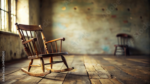 Vintage Rocking Chair In Abandoned Room