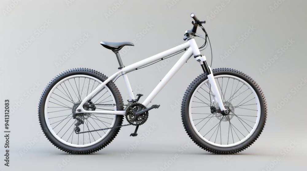 Fototapeta premium A lone white bicycle sitting on a gray background