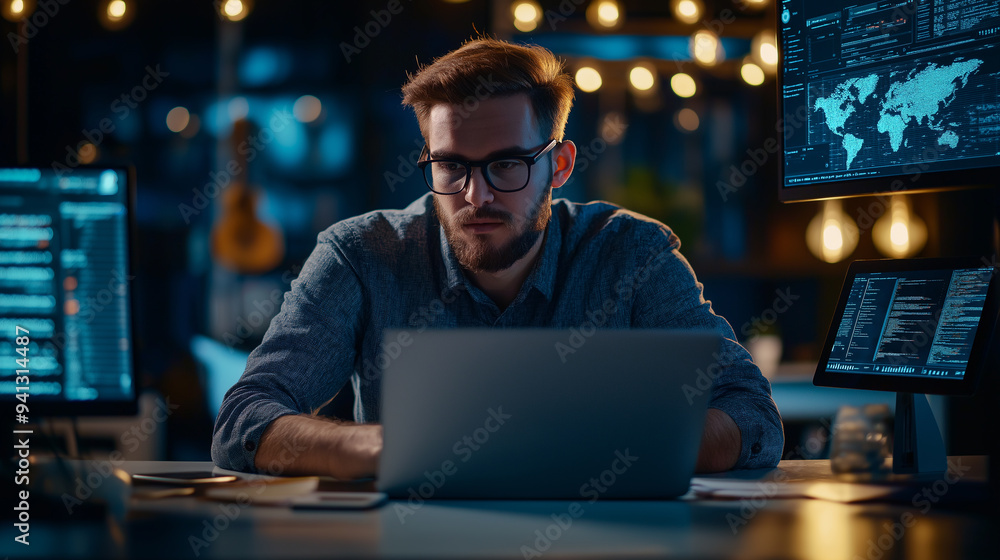 Technical support customer service concept with a software engineer offering digital assistance and troubleshooting software issues for efficient problem resolution Technical support customer service concept with a software engineer offering digital assistance and troubleshooting software issues for efficient problem resolution