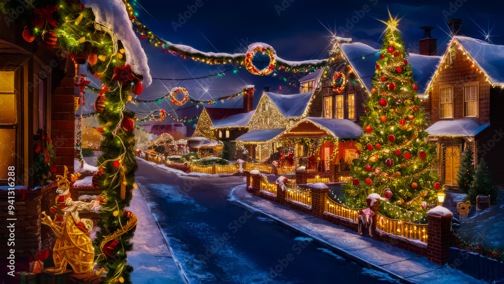 Christmas Light Displays. A night-time photo of a house or neighborhood adorned with elaborate Christmas light displays, showcasing outdoor decoration services or lighting products. Blue Christmas Christmas Light Displays. A night-time photo of a house or neighborhood adorned with elaborate Christmas light displays, showcasing outdoor decoration services or lighting products. Blue Christmas