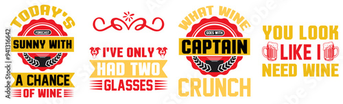 Decorative Wine Hand Lettering, Labels And Badges Collection Vector Illustration for Icon, Flyer, Poster