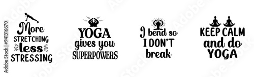 Classic Yoga Typography, Inscriptions Pack Vector Illustration for Printing Press, Gift Card, Social Media Post
