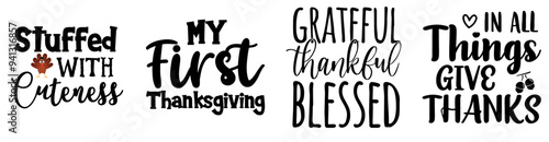 Classic Thanksgiving Inscriptions, Trendy Retro Style Illustration Set Vector Illustration for Gift Card, Presentation, Packaging