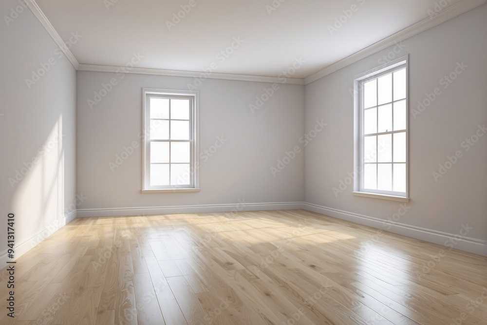 Empty Room with Hardwood Floor and Two Windows Empty Room with Hardwood Floor and Two Windows