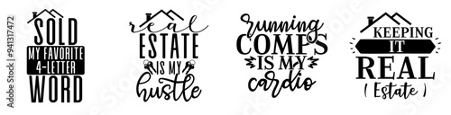 Elegant Real Estate Agent Inscriptions, Typographic Emblems Set Vector Illustration for Presentation, Newsletter, Greeting Card
