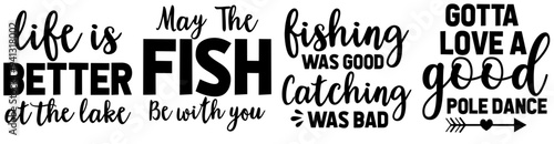 Classic Fishing Inscriptions, Invitation Set Vector Illustration for Magazine, Bookmark, Vouchers