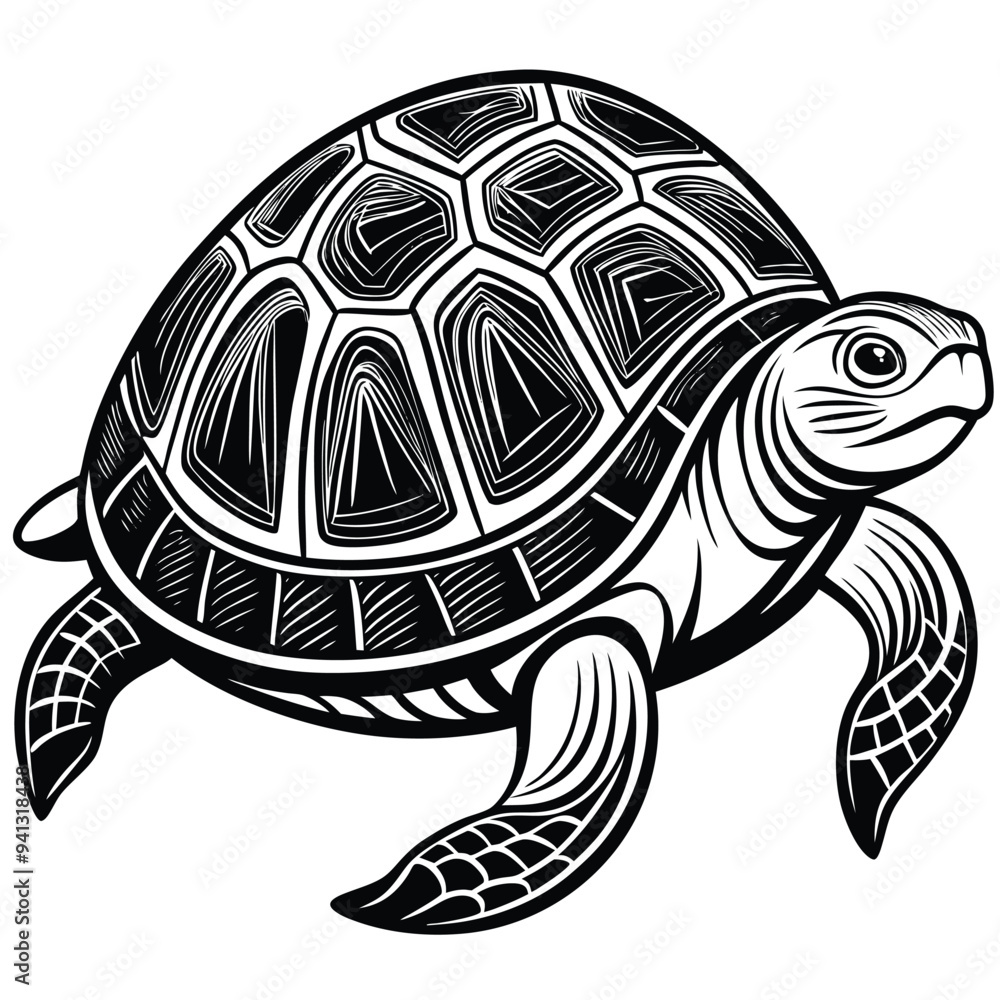 Fototapeta premium Cute Turtle Cartoon Style Vector Illustration on White Background | Adorable Turtle Design for Kids' Art, Clip Art, and Graphics | High-Quality Cartoon Turtle in Vector Format