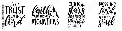 Minimalist Christian Hand Lettering, Phrases Bundle Vector Illustration for Infographic, Greeting Card, Mug Design