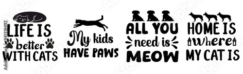 Creative Cat Quotes, Hand Lettering Collection Vector Illustration for Icon, Newsletter, Gift Card