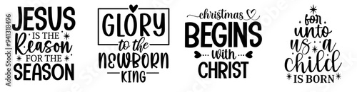 Minimal Christian Christmas Trendy Retro Style Illustration, Quotes Set Vector Illustration for Presentation, Vouchers, Announcement