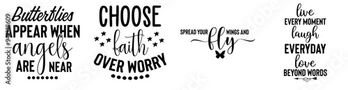 Elegant Butterfly Calligraphic Lettering, Phrases Set Vector Illustration for Presentation, Vouchers, Motion Graphics