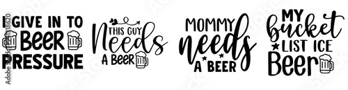 Decorative Beer Inscriptions, Typography Bundle Vector Illustration for Sticker, Wrapping Paper, Announcement