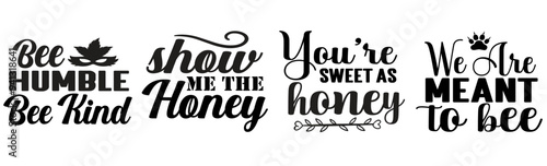 Cute Bee Phrases, Calligraphy Set Vector Illustration for Printable, Packaging, Printing Press