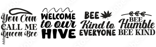 Cute Bee Invitation, Calligraphic Lettering Collection Vector Illustration for Social Media Post, Wrapping Paper, Holiday Cards