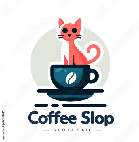 Playful cat cafe logos blend feline charm with coffee culture, creating inviting and memorable branding for a unique culinary experience