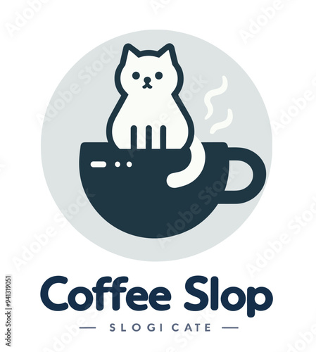 Playful cat cafe logos blend feline charm with coffee culture, creating inviting and memorable branding for a unique culinary experience
