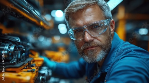 Experienced Quality Control Inspector Examining Car Parts in an Industrial Production Line for Automotive Manufacturing