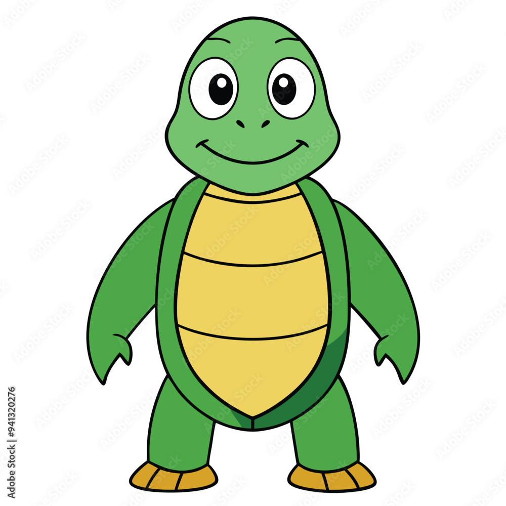 Fototapeta premium Cute Turtle Cartoon Style Vector Illustration on White Background | Adorable Turtle Design for Kids' Art, Clip Art, and Graphics | High-Quality Cartoon Turtle in Vector Format