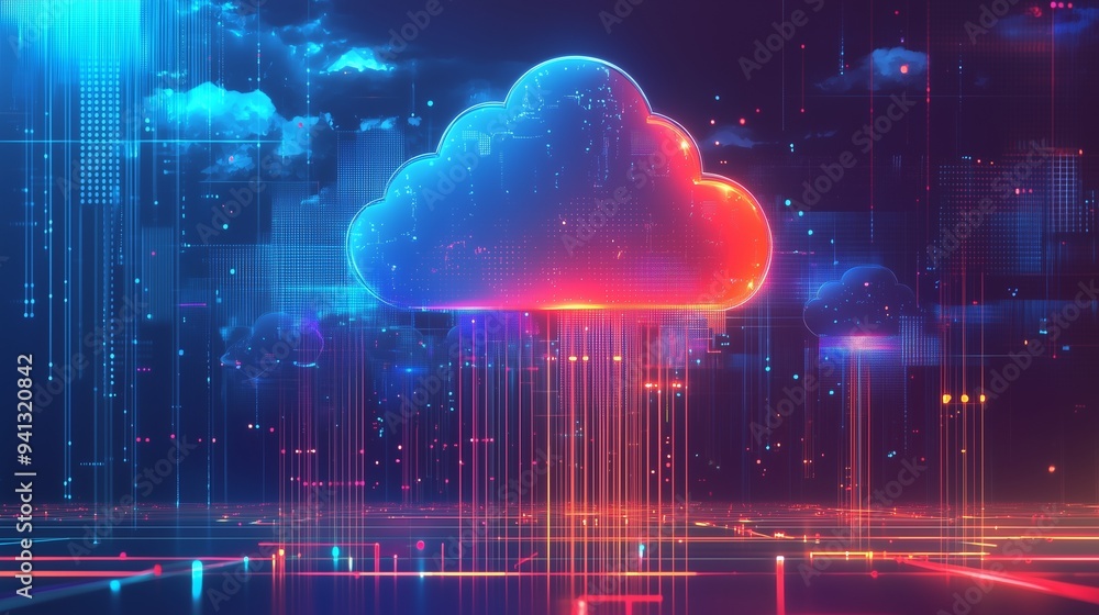 Digital cloud with data streams, representing cloud integration and data synchronization. Digital cloud with data streams, representing cloud integration and data synchronization.