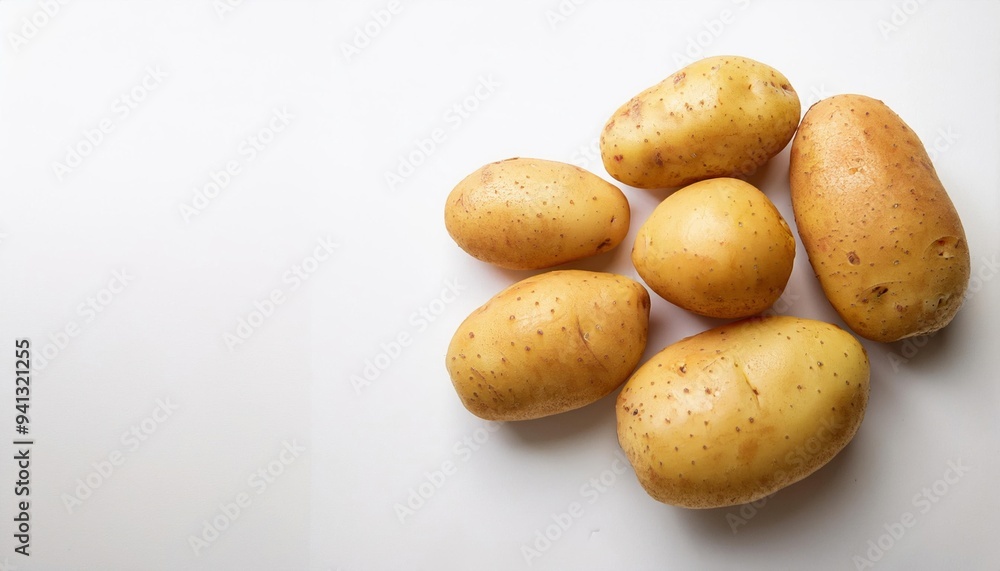 Fresh potatoes displayed on a plain surface, suitable for culinary themes or agricultural promotions. Fresh potatoes displayed on a plain surface, suitable for culinary themes or agricultural promotions.
