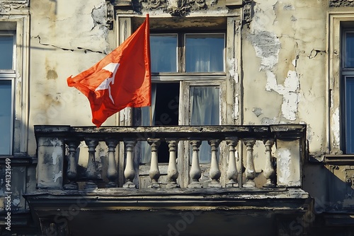 Polska Flaga na balkonie photo