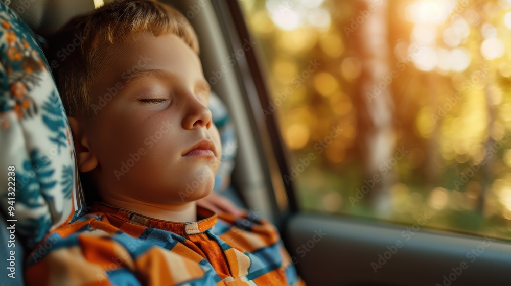 Young boy peacefully sleeping during car ride Young boy peacefully sleeping during car ride