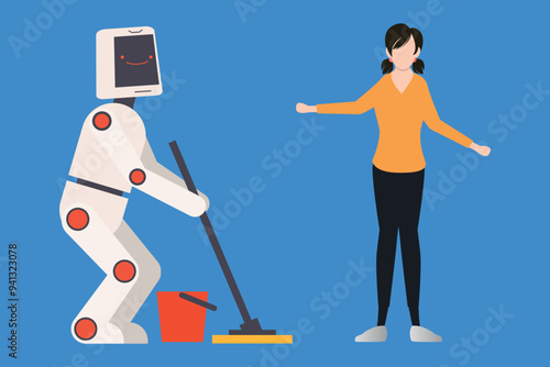 The robot is cleaning the floor.