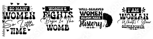 Modern Womens Rights Inscriptions, Quotes Bundle Vector Illustration for Presentation, Bookmark, Advertising