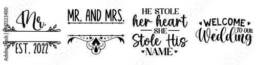 Simple Wedding Sign Inscriptions, Trendy Retro Style Illustration Bundle Vector Illustration for Banner, Greeting Card, Label