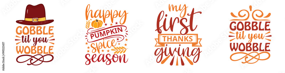 Fototapeta premium Elegant Thanksgiving Trendy Retro Style Illustration, Quotes Collection Vector Illustration for Sticker, Decal, Advertisement