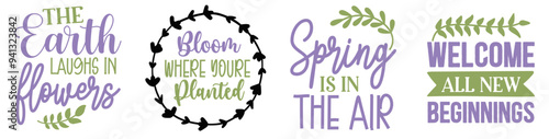 Vibrant Spring Inscriptions, Quotes Pack Vector Illustration for Greeting Card, Logo, Advertisement
