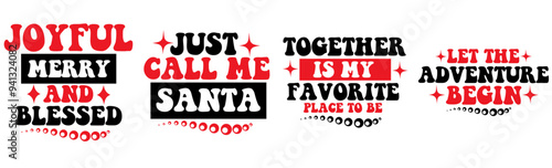 Minimal Retro Christmas Typography, Hand Lettering Bundle Vector Illustration for Announcement, Poster, Printable