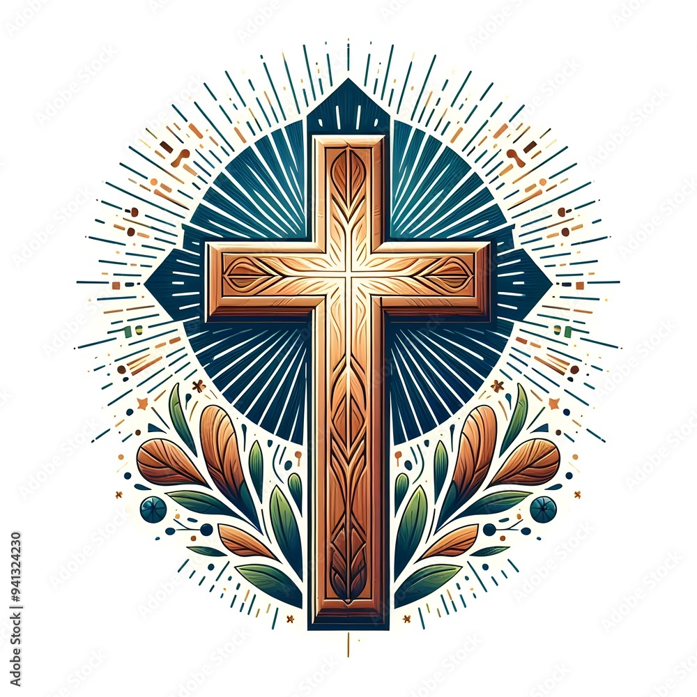 wooden Christian cross vector-style design isolated on a white background