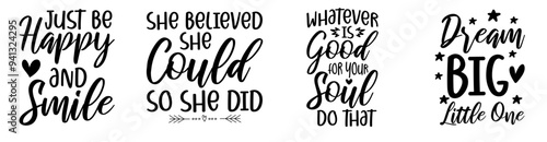 Elegant Positive Labels And Badges, Typographic Emblems Set Vector Illustration for Postcard, Banner, Book Cover