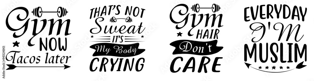 Fototapeta premium Colourful Fitness Invitation, Quotes Set Vector Illustration for Logo, Bookmark, Advertising