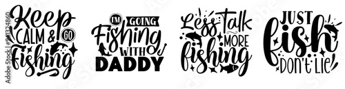 Decorative Fishing Inscriptions, Typography Bundle Vector Illustration for Postcard, Advertising, Poster