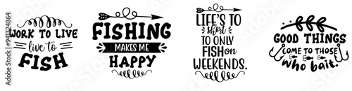 Creative Fishing Typography, Calligraphic Lettering Set Vector Illustration for Bookmark, Wrapping Paper, Vouchers