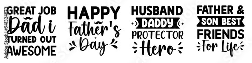 Minimal Fathers Day Typographic Emblems, Hand Lettering Set Vector Illustration for Announcement, Newsletter, Holiday Cards